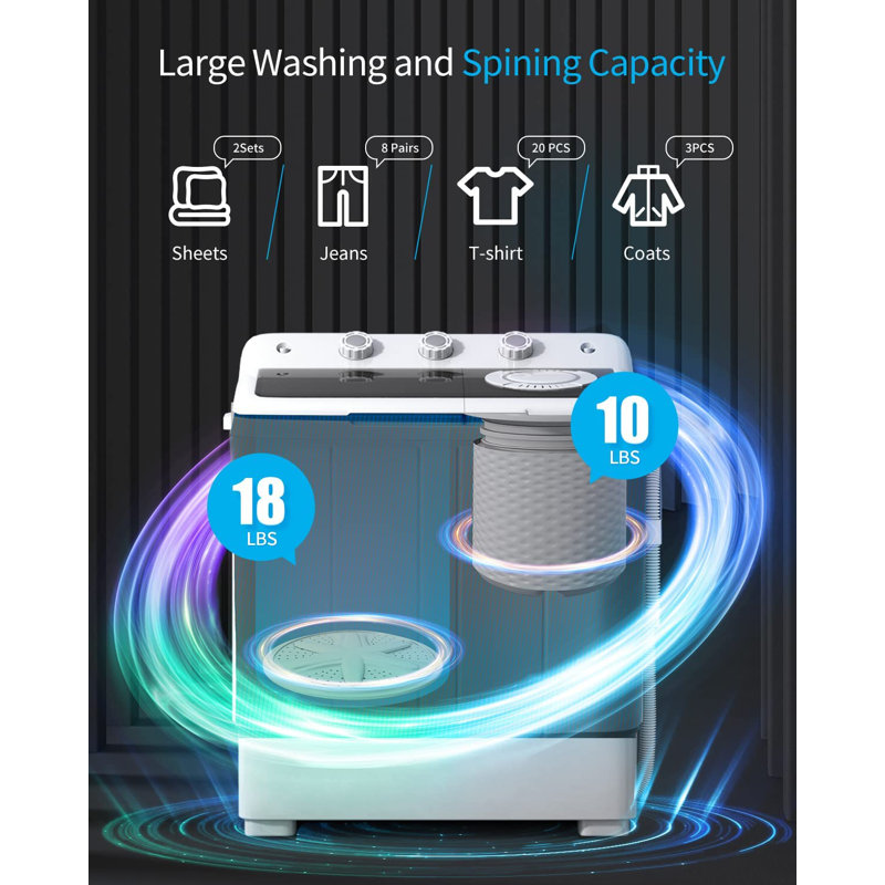TABU 28LBS Portable Washing Machine With Drain Pump, 2 in 1 Twin Tub